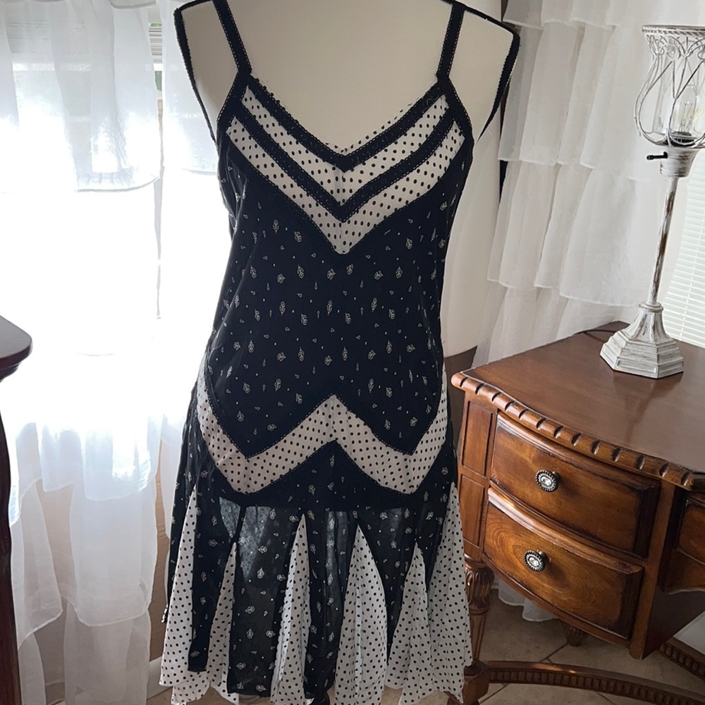 NWT Free people black and white polka dot dress with pleated flowy bottom size M